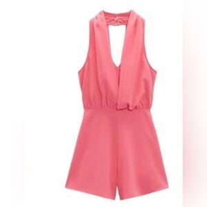 NEW Zara Women's SHORT HALTER JUMPSUIT / Romper  Coral Pink